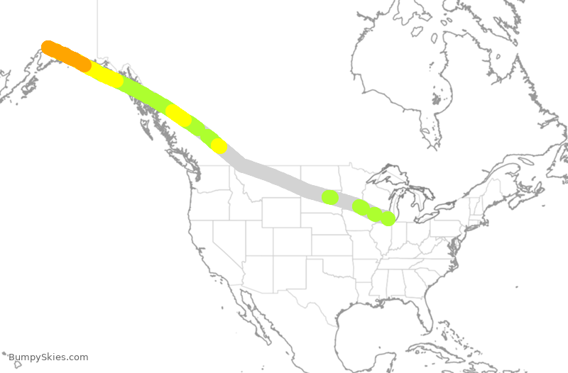 Turbulence forecast map for EVA642, ANC to ORD