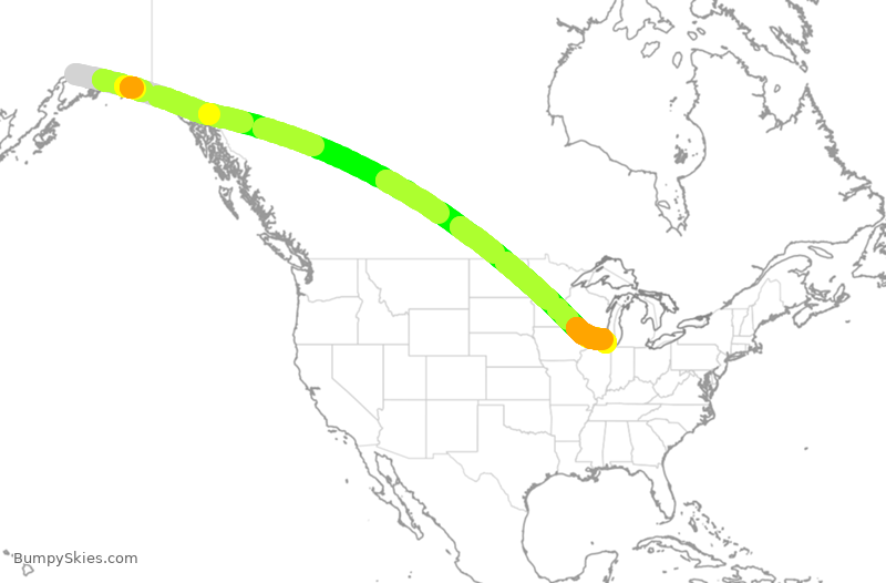 Turbulence forecast map for EVA646, ANC to ORD