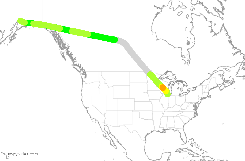 Turbulence forecast map for EVA647, ORD to ANC