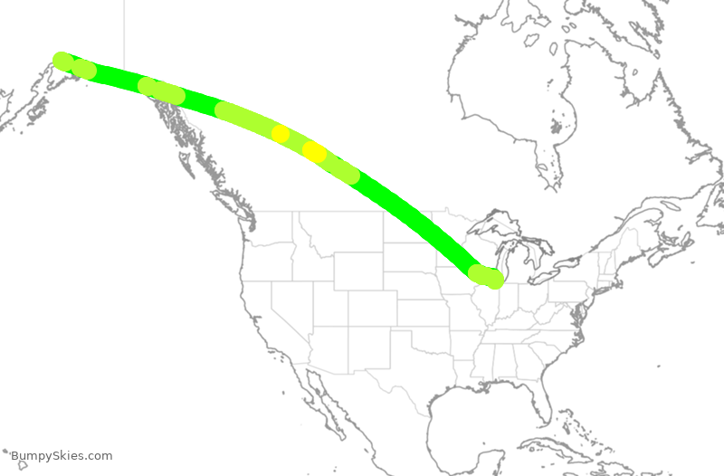Turbulence forecast map for EVA654, ANC to ORD