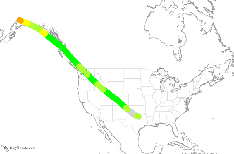 Turbulence forecast map for EVA693, DFW to ANC
