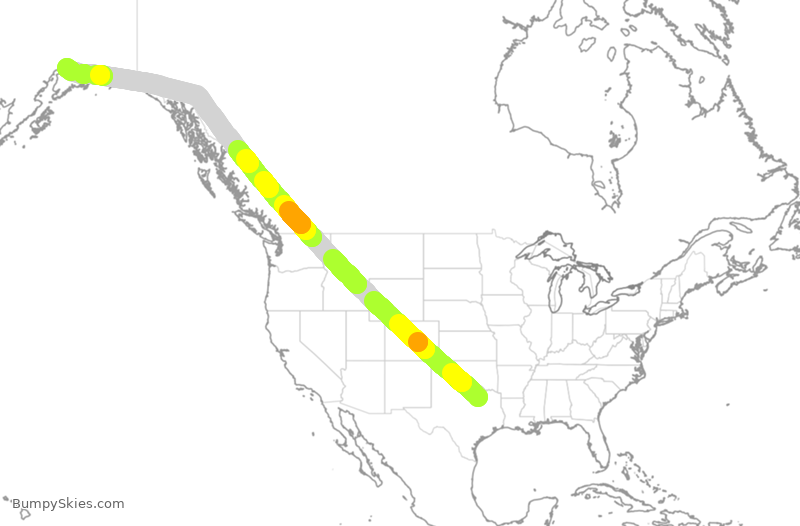 Turbulence forecast map for EVA697, DFW to ANC