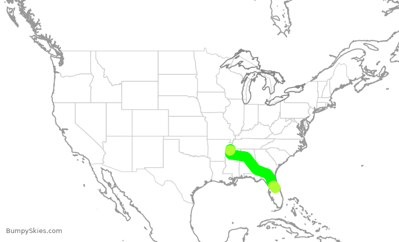 Turbulence forecast map for FDX359, MEM to MCO