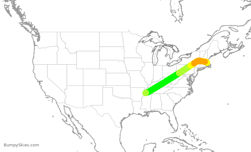 Turbulence forecast map for FDX732, MEM to BOS