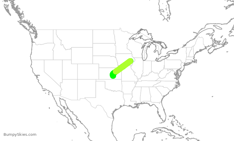 Turbulence forecast map for FFL1476, AAO to IOW