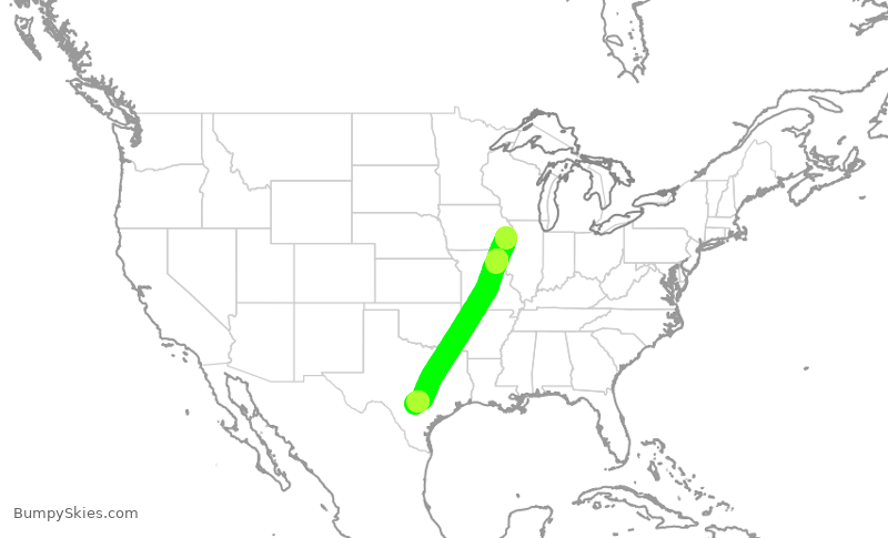 Turbulence forecast map for FFL543, MLI to SAT