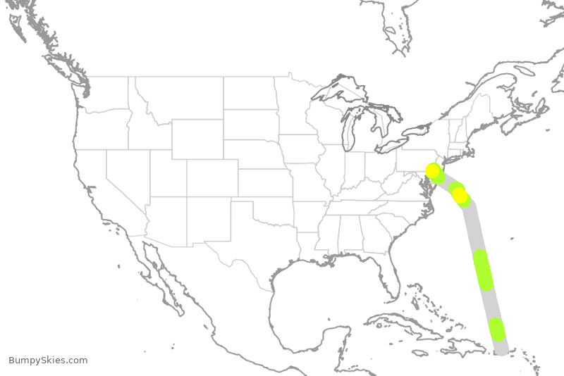 Turbulence forecast map for FFT1015, SJU to PHL
