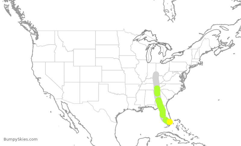 Turbulence forecast map for FFT1047, CVG to FLL