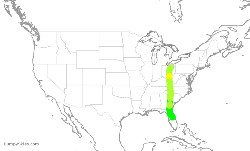 Turbulence forecast map for FFT1056, CLE to MCO
