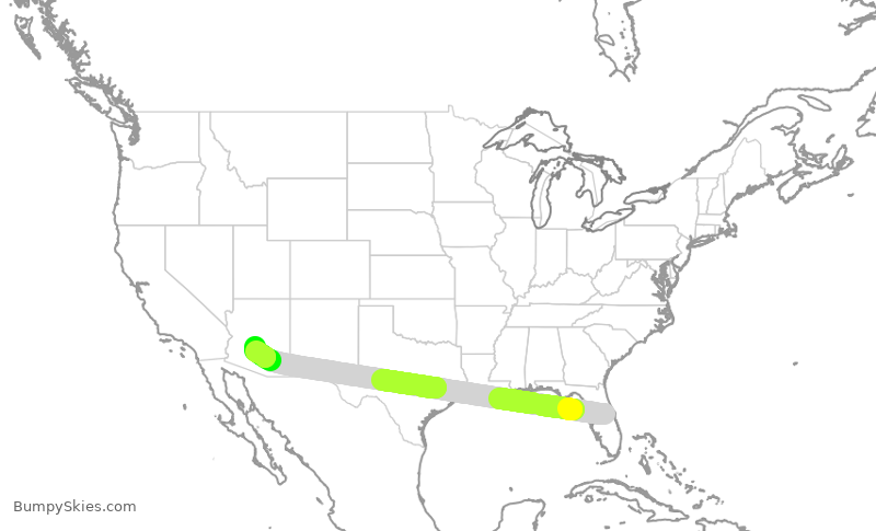 Turbulence forecast map for FFT1085, MCO to PHX