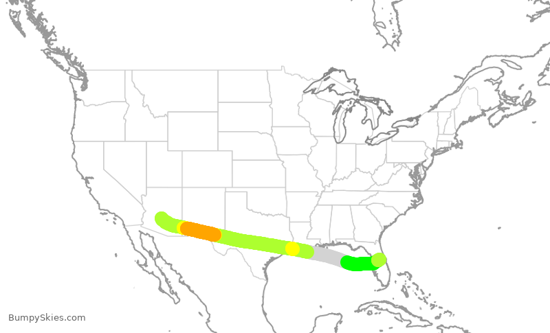Turbulence forecast map for FFT1086, PHX to MCO