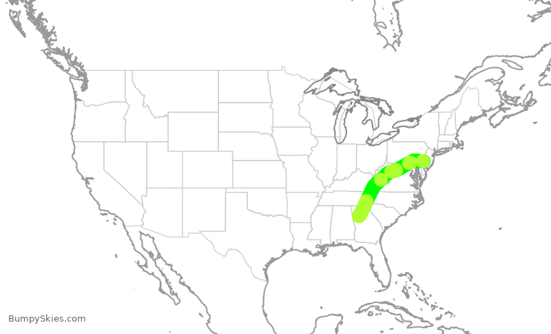 Turbulence forecast map for FFT1147, PHL to ATL