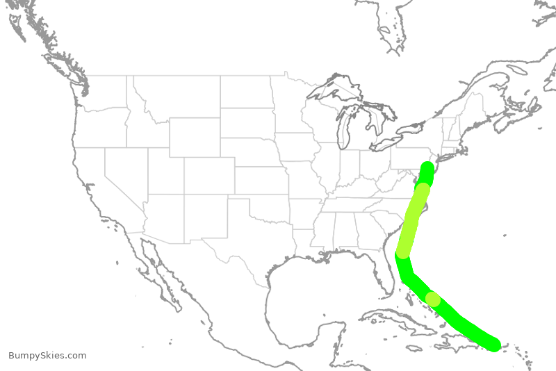 Turbulence forecast map for FFT1166, PHL to SJU