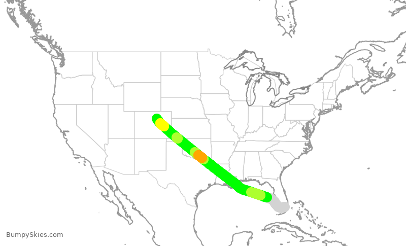 Turbulence forecast map for FFT1279, MIA to DEN