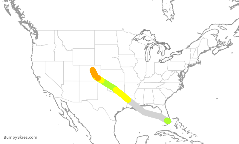 Turbulence forecast map for FFT1280, DEN to MIA
