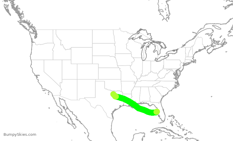 Turbulence forecast map for FFT1333, TPA to DFW