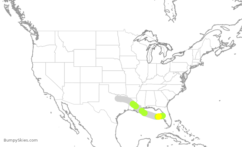 Turbulence forecast map for FFT1334, DFW to TPA
