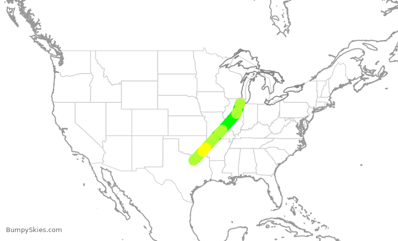 Turbulence forecast map for FFT1341, ORD to DFW