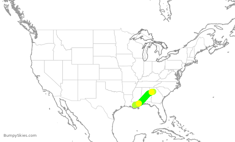 Turbulence forecast map for FFT1371, ATL to MSY