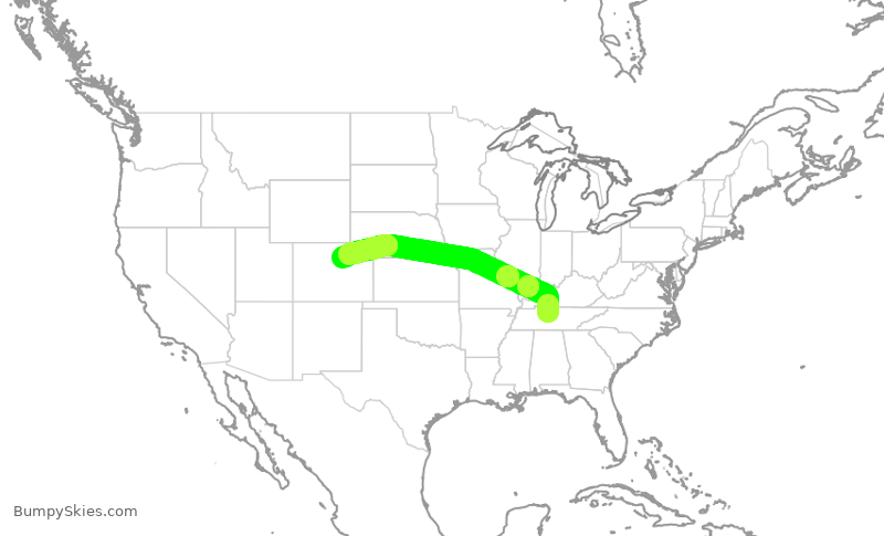 Turbulence forecast map for FFT1401, BNA to DEN