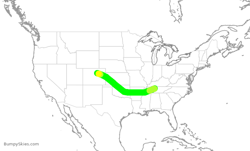 Turbulence forecast map for FFT1402, DEN to BNA