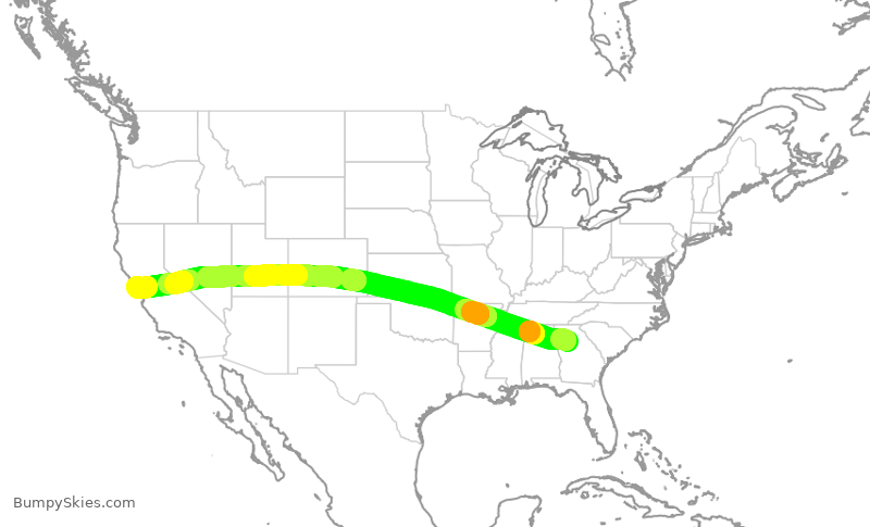 Turbulence forecast map for FFT1447, ATL to SFO