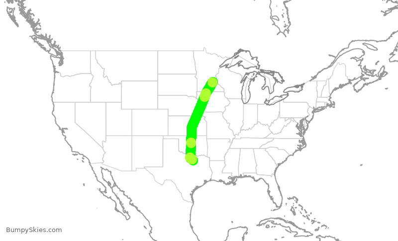 Turbulence forecast map for FFT1455, MSP to DFW
