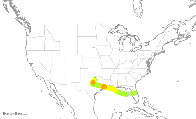 Turbulence forecast map for FFT1481, MCO to DFW