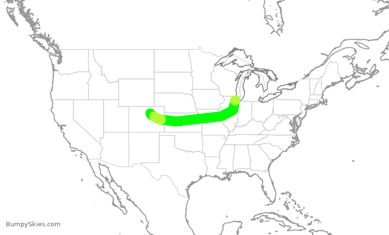 Turbulence forecast map for FFT1483, ORD to DEN