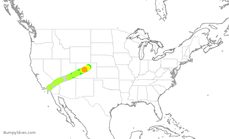 Turbulence forecast map for FFT1500, ONT to DEN