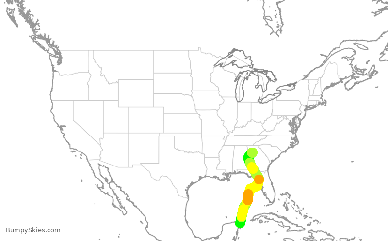 Turbulence forecast map for FFT152, CUN to ATL