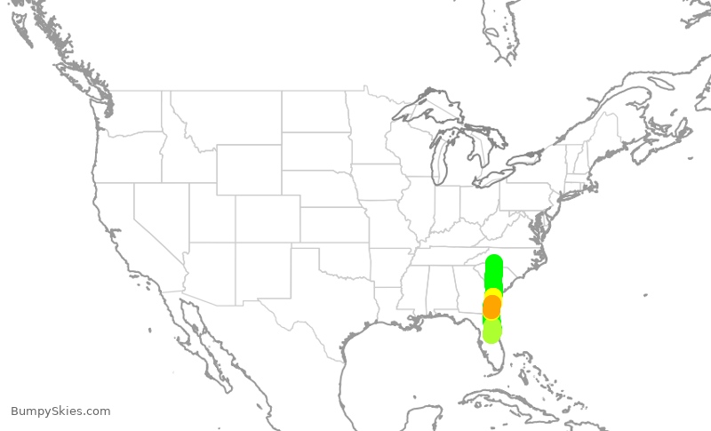 Turbulence forecast map for FFT1555, CLT to MCO