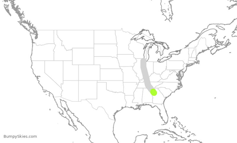 Turbulence forecast map for FFT1596, ORD to ATL