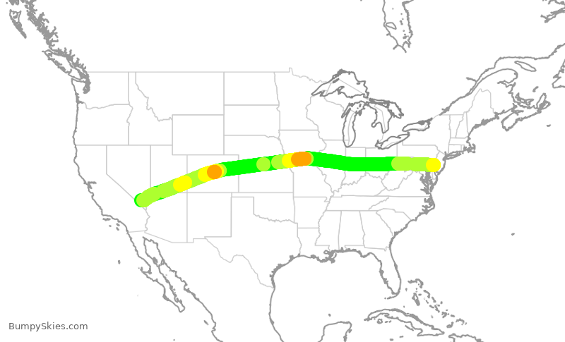 Turbulence forecast map for FFT1601, PHL to LAS