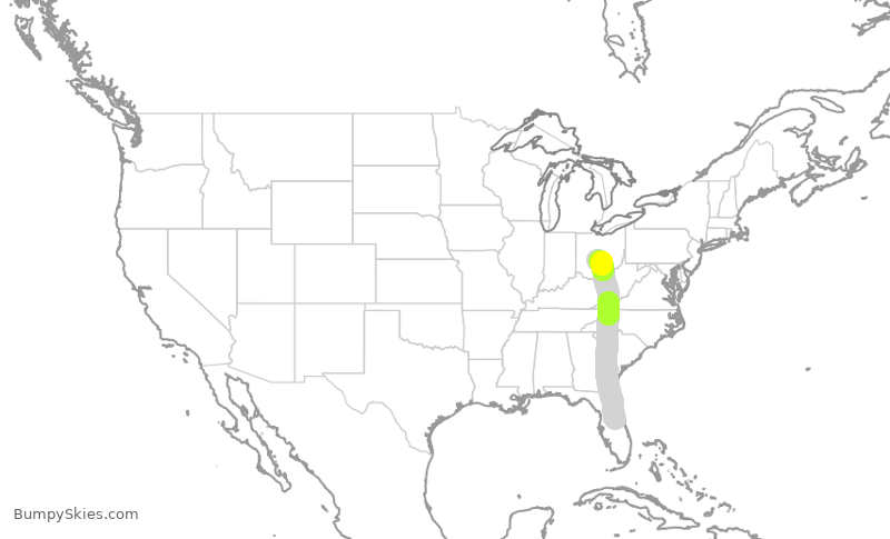 Turbulence forecast map for FFT1611, MCO to CMH