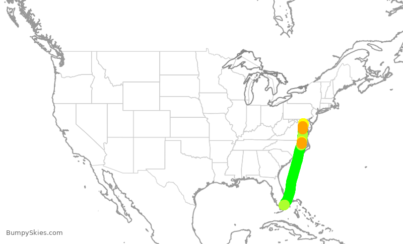Turbulence forecast map for FFT1665, BWI to MIA