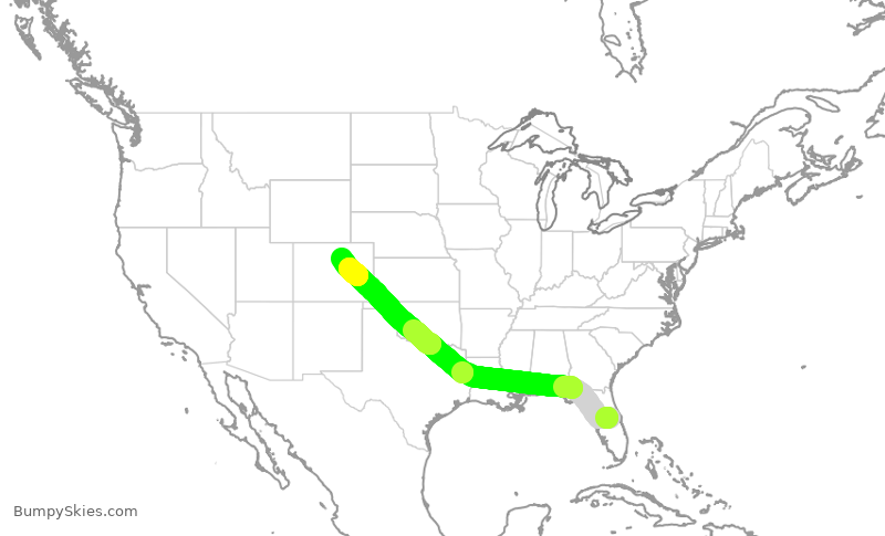 Turbulence forecast map for FFT1733, MCO to DEN