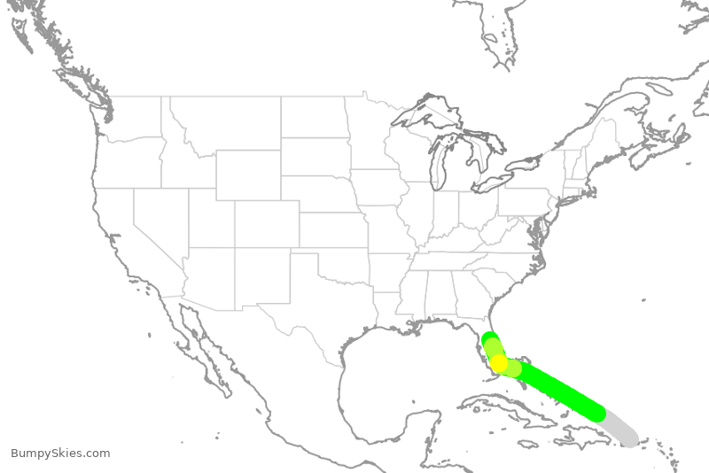 Turbulence forecast map for FFT1745, SJU to MCO