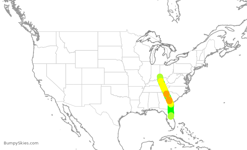 Turbulence forecast map for FFT1750, CVG to MCO
