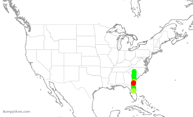 Turbulence forecast map for FFT1759, CLT to MCO