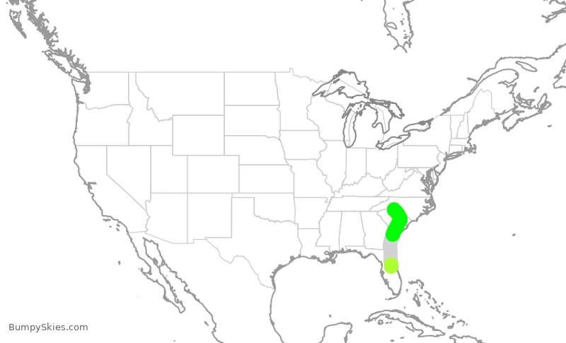 Turbulence forecast map for FFT1760, MCO to CLT