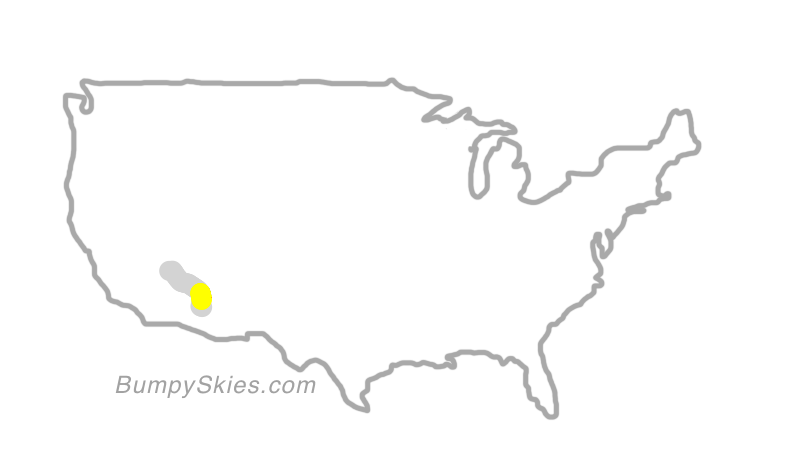 Map of continental US with illustrated flight path and turbulence forecast (described in text below)