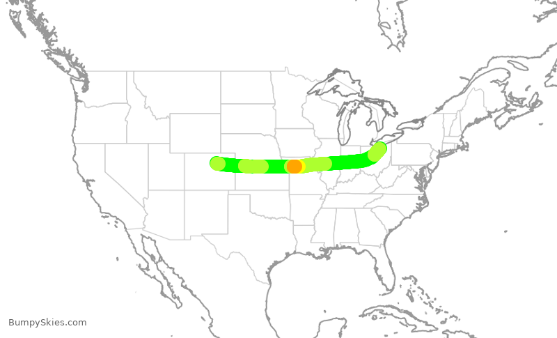 Turbulence forecast map for FFT1918, DEN to CLE