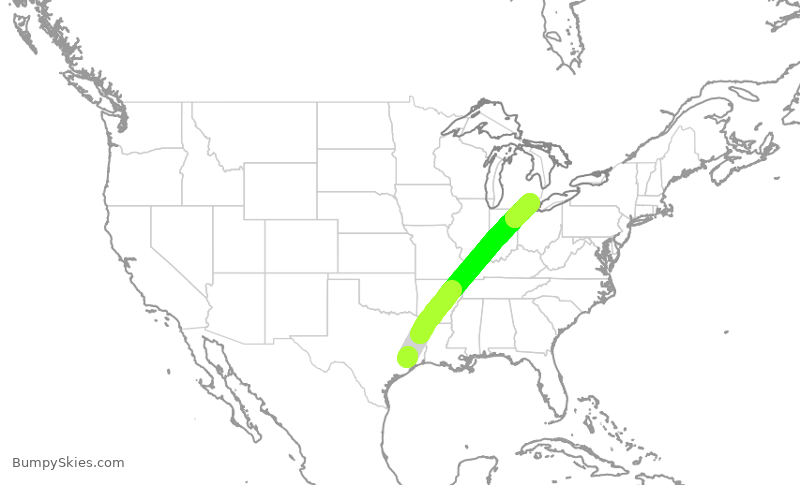 Turbulence forecast map for FFT1958, IAH to DTW