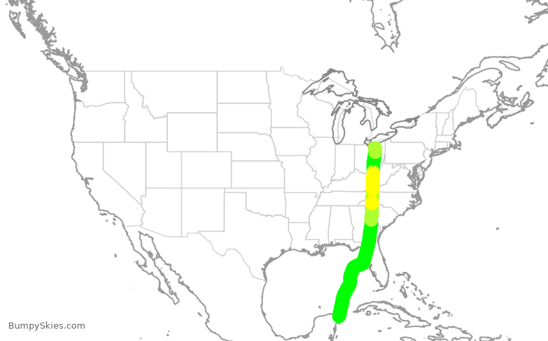 Turbulence forecast map for FFT206, CUN to CLE