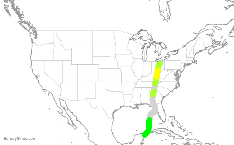 Turbulence forecast map for FFT207, CLE to CUN