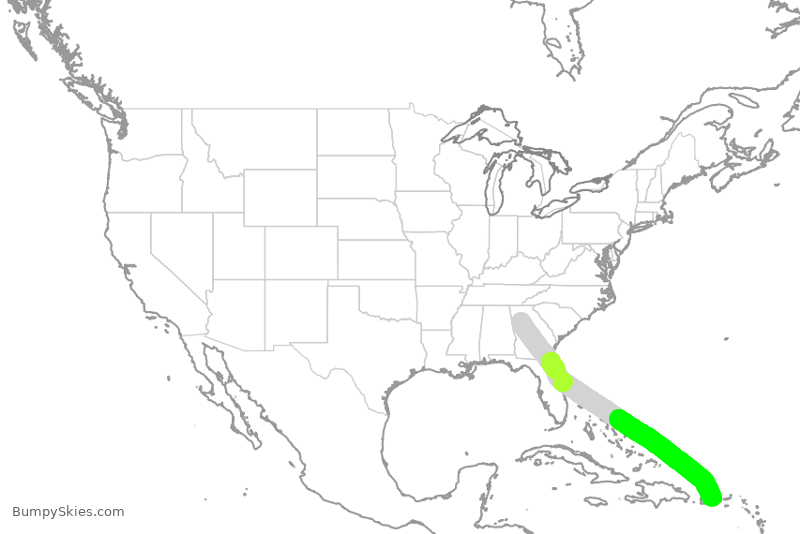 Turbulence forecast map for FFT2082, ATL to SJU