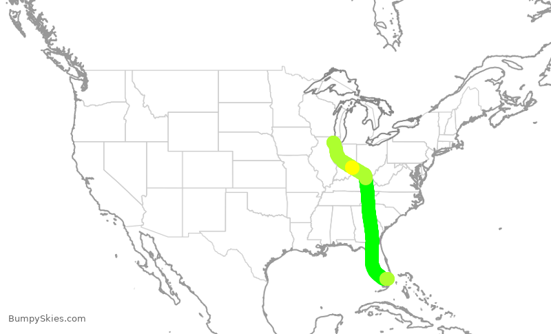 Turbulence forecast map for FFT2205, ORD to FLL