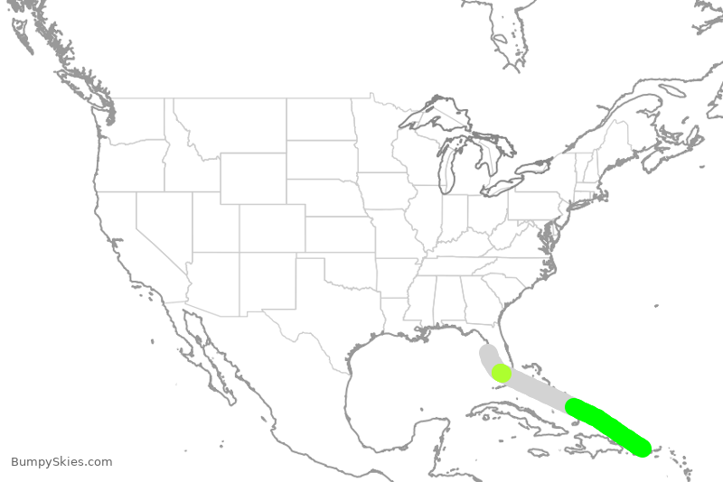 Turbulence forecast map for FFT2216, TPA to SJU