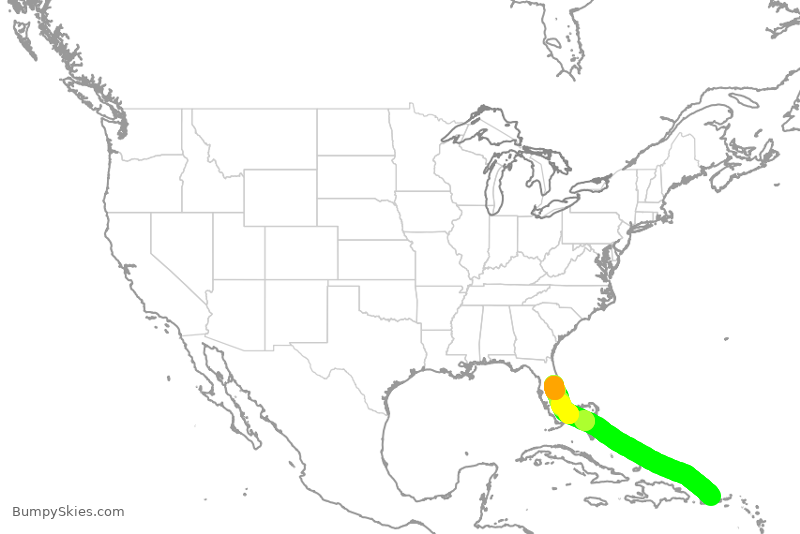 Turbulence forecast map for FFT2249, SJU to MCO